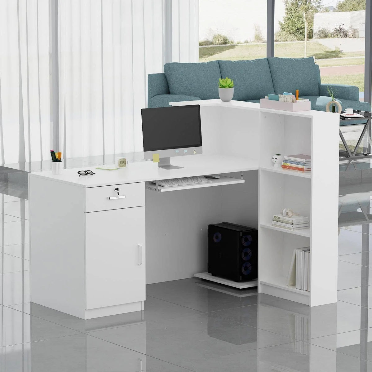 L-Shaped Black Reception Desk S986