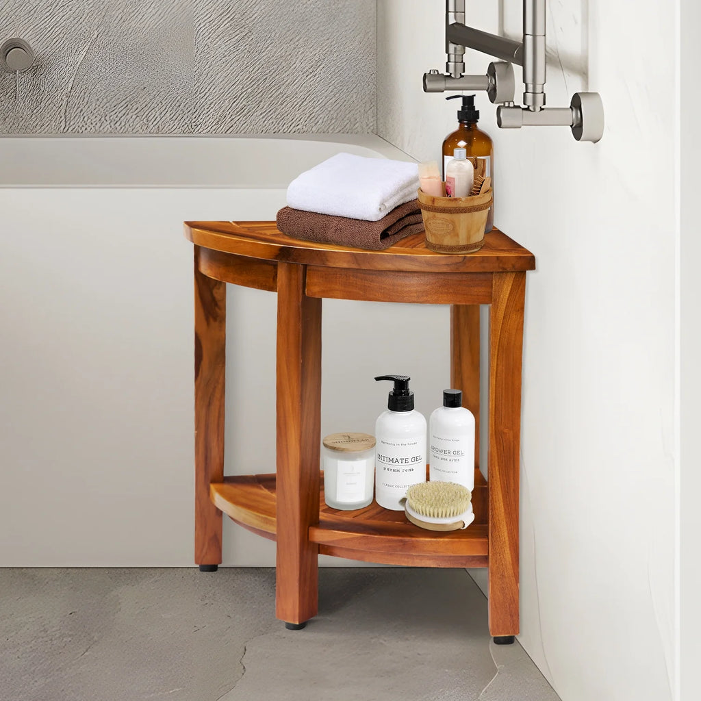 Teak Shower Bench with Shelf A99108