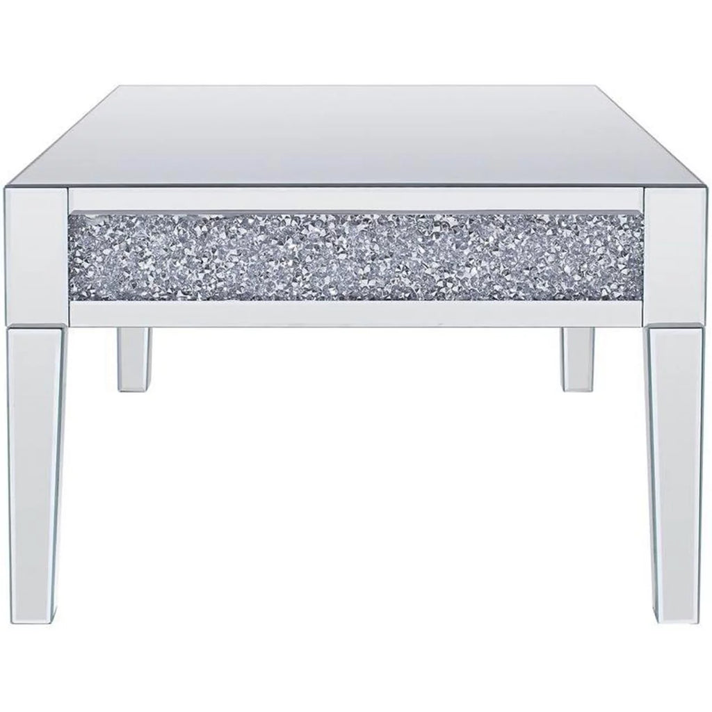 Wood and Mirror Coffee Table with Faux Crystals Inlay L104
