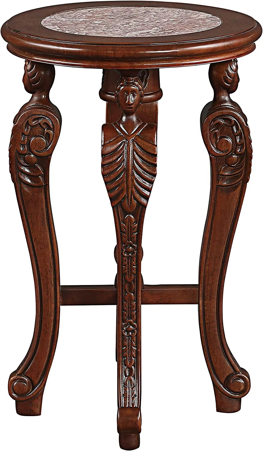 Marble-Topped Hardwood Pedestal Table I768