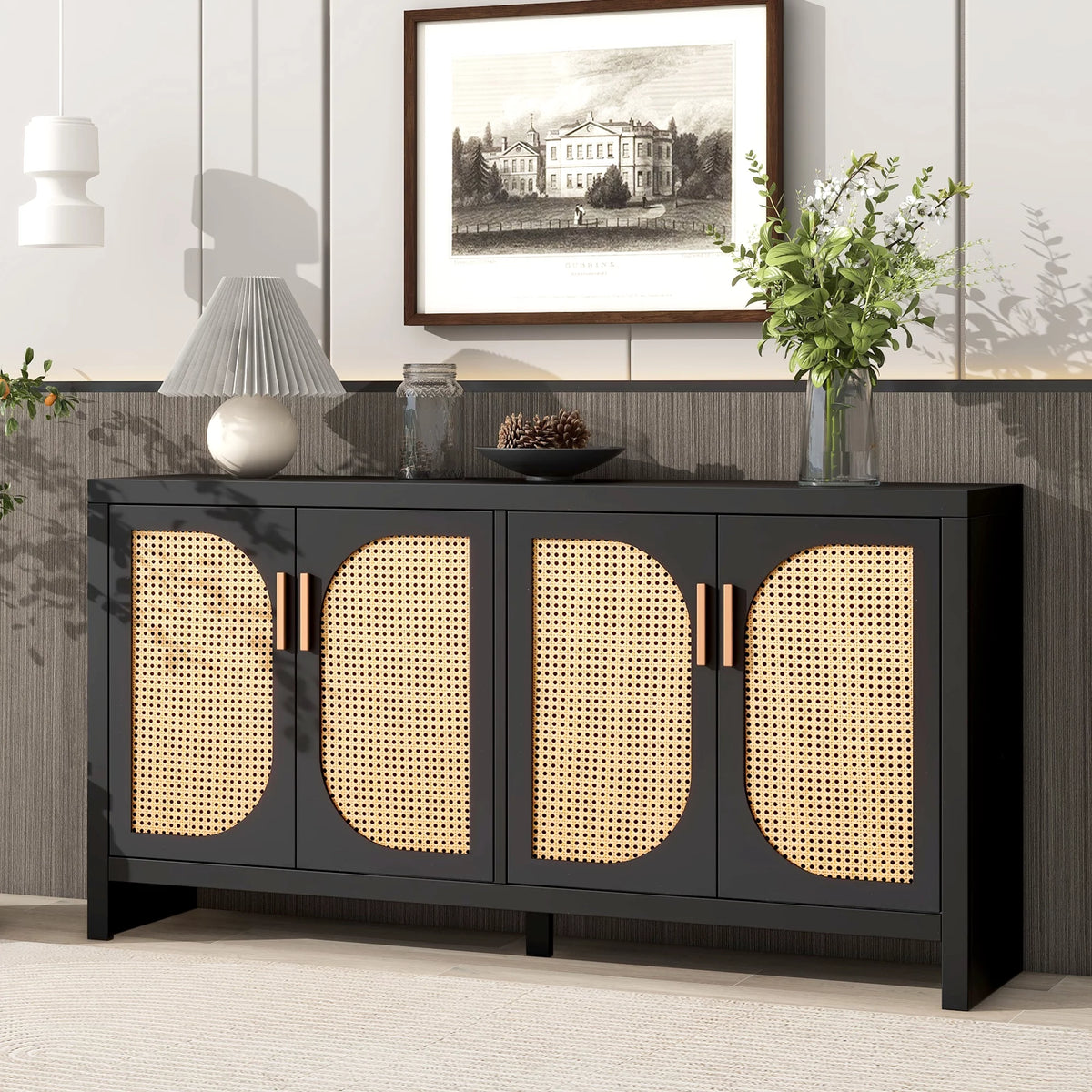 Modern TV Stand with Rattan Doors and Adjustable Shelves L468145