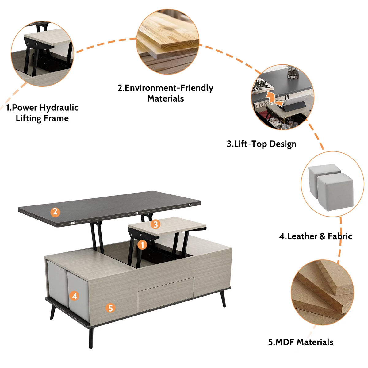 5 Pieces Lift Top Coffee Table Set with Storage D184141