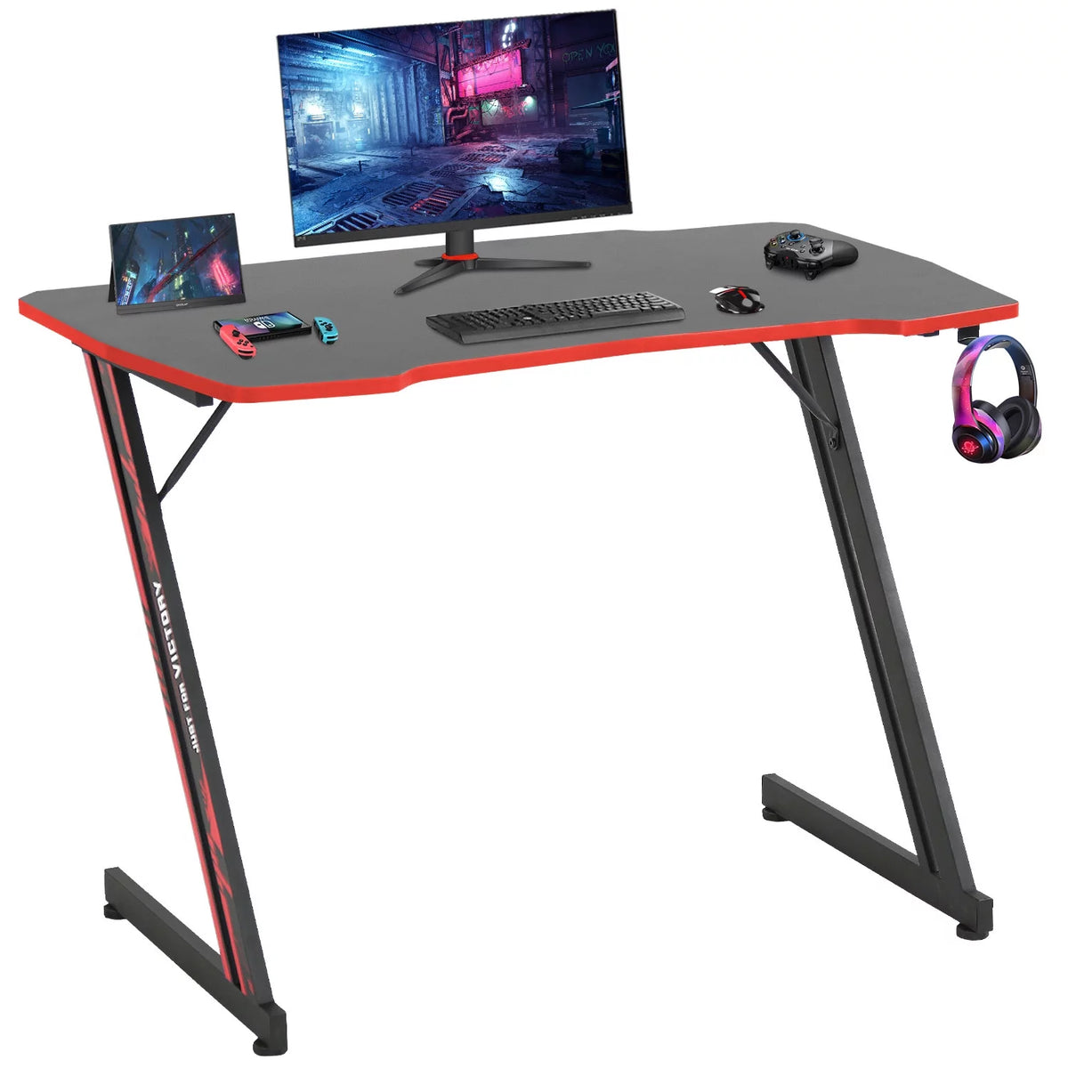 39 inch Z Shaped Gaming Desk with Headphone Hook A950