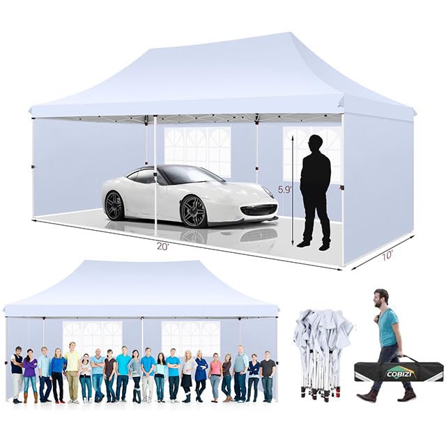 10x30 Pop Up Canopy Tent with 8 Removable Sidewalls, White Q1624