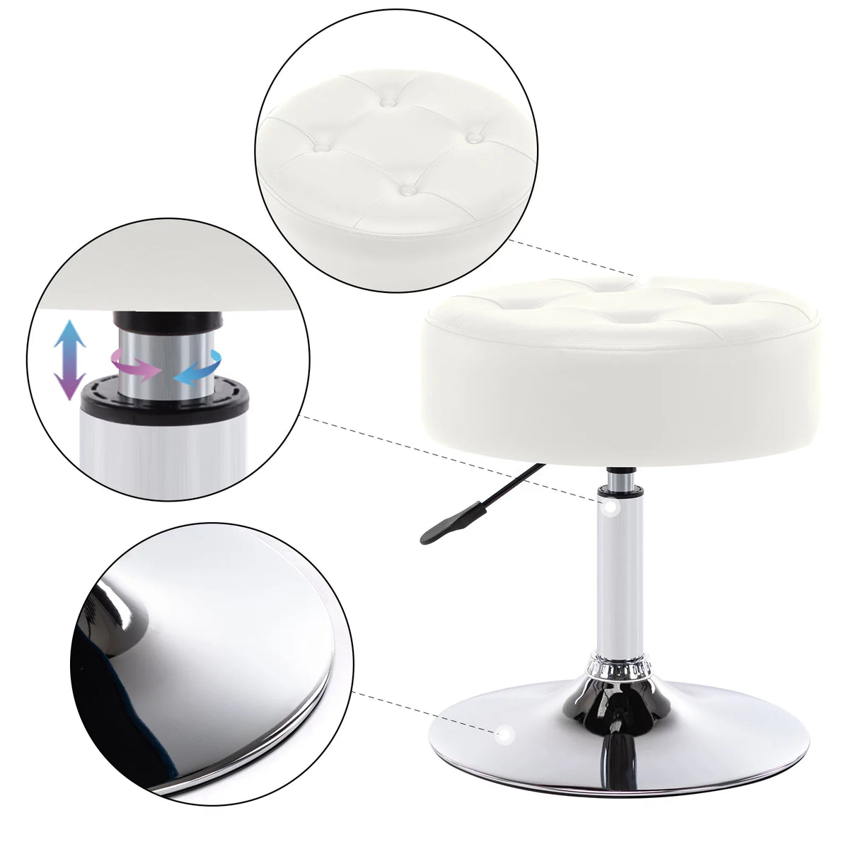 White Faux Leather Adjustable Height Swivel Ottoman Stool M391249