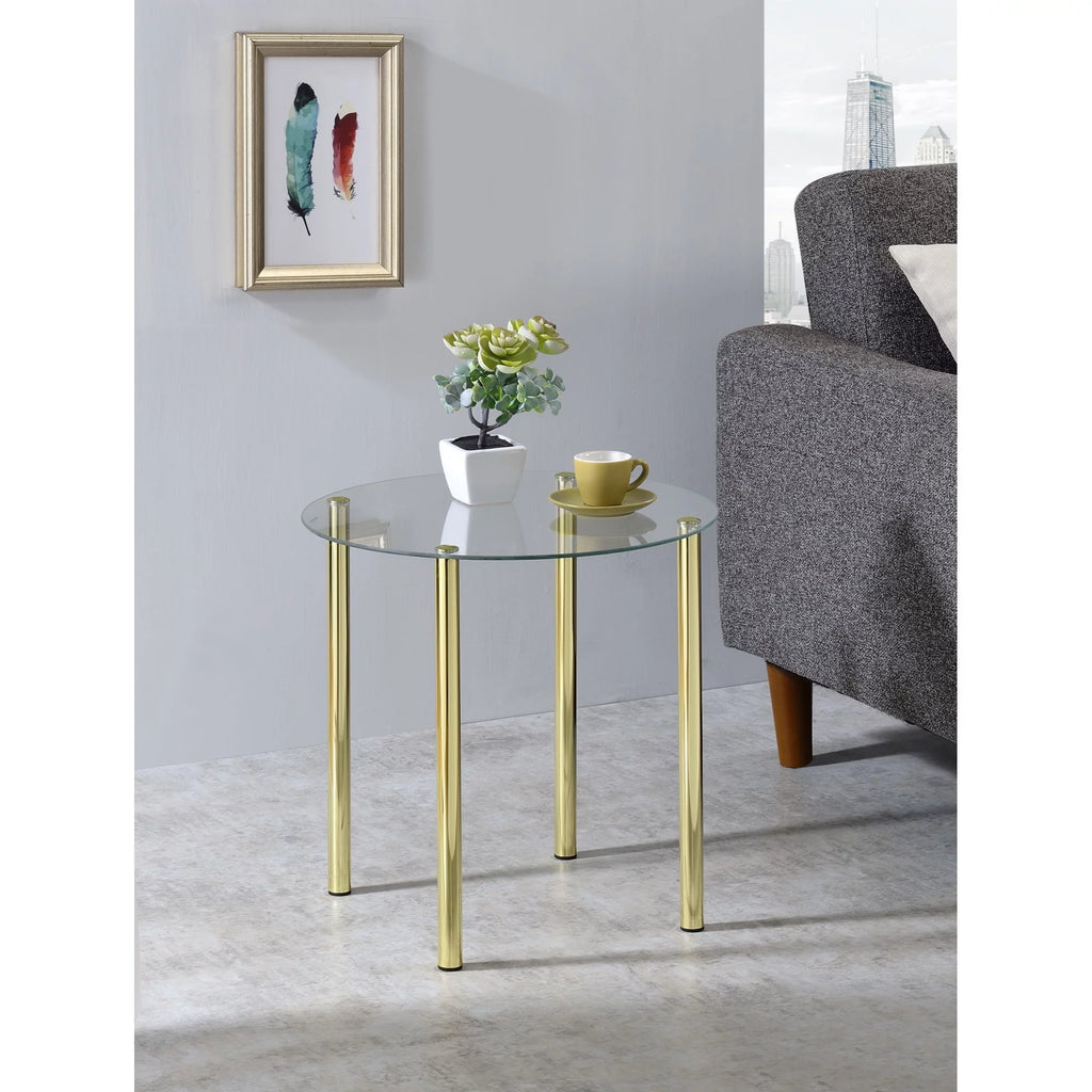 Round Side End Accent Table Gold Metal Glass X808