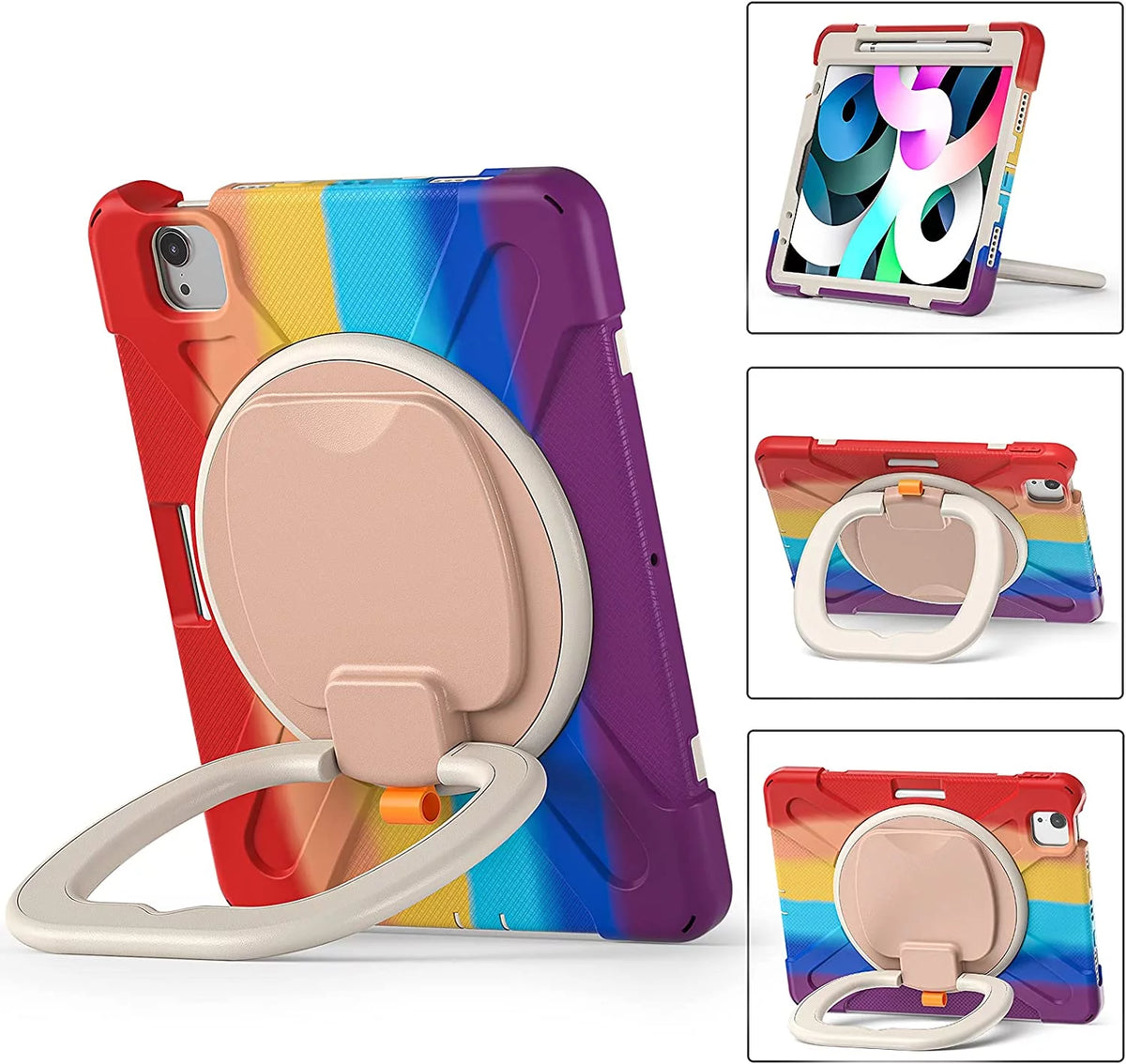 iPad Case with Rotatable Stand Shoulder Strap Pencil Holder Shockproof Silicone D967