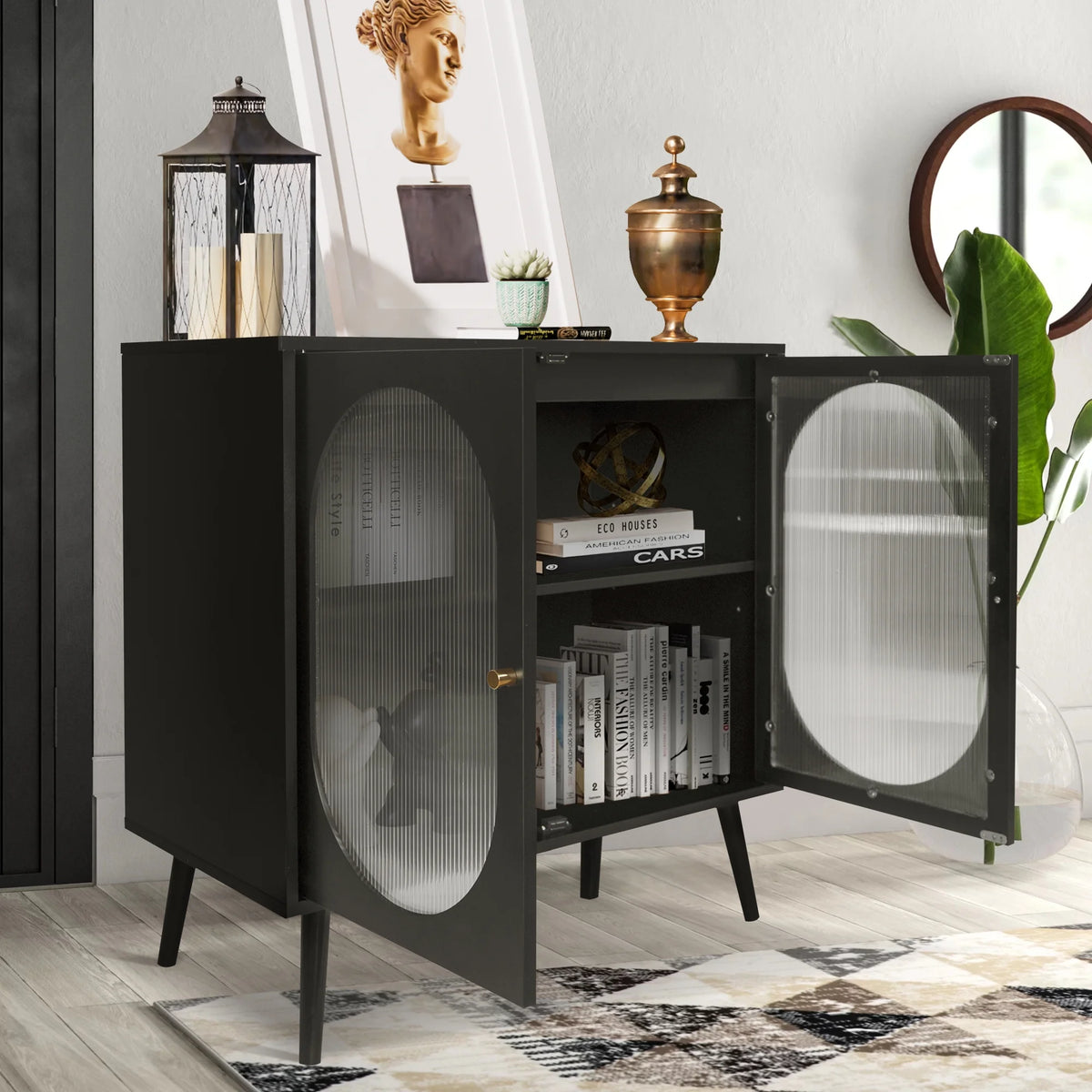 Black Sideboard and Buffets with 2 Doors and Adjustable Shelves U78885