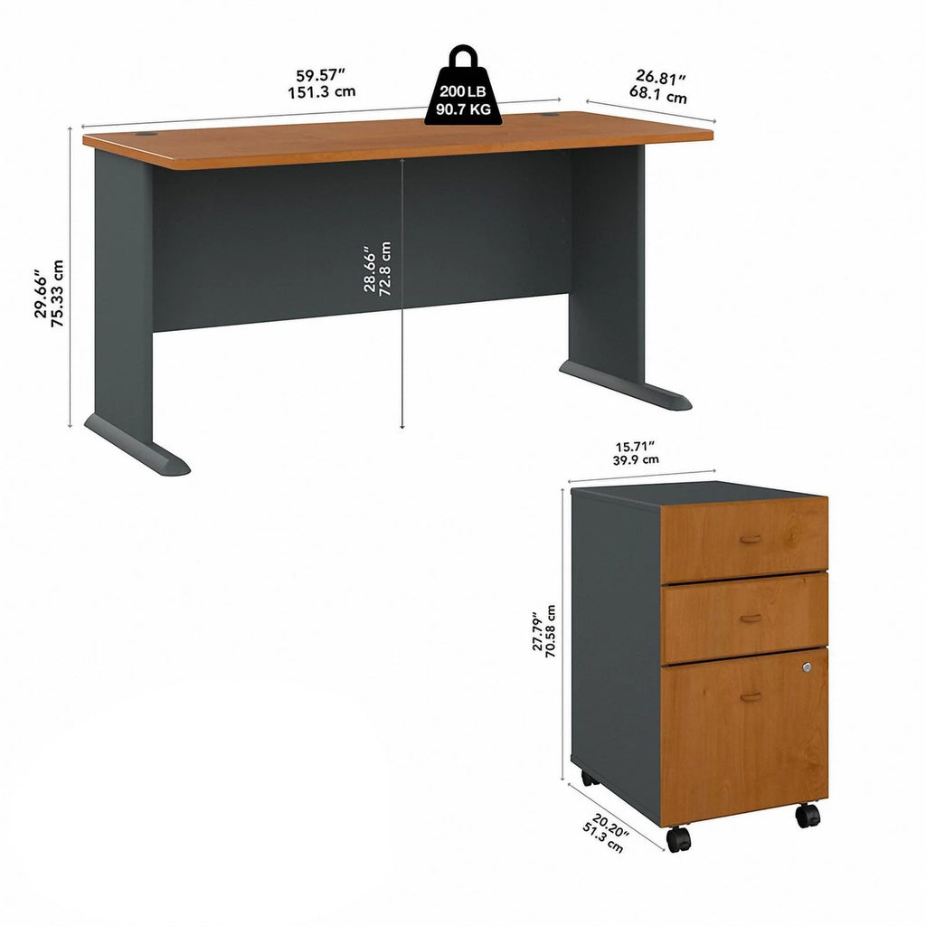 60" Transitional Wood Desk with Drawers in Cherry J720