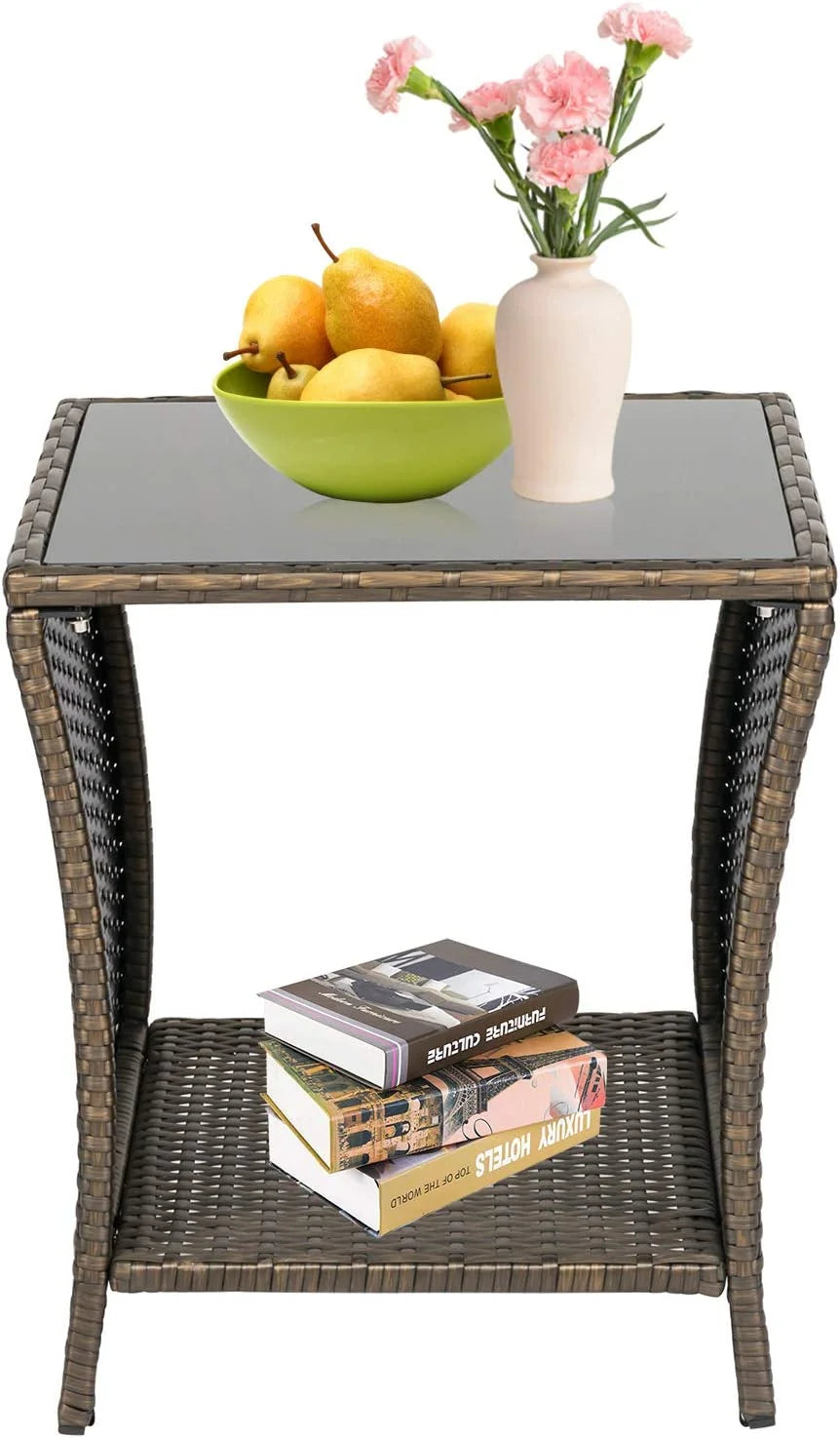 Brown Wicker Rattan Side Table with Storage T109