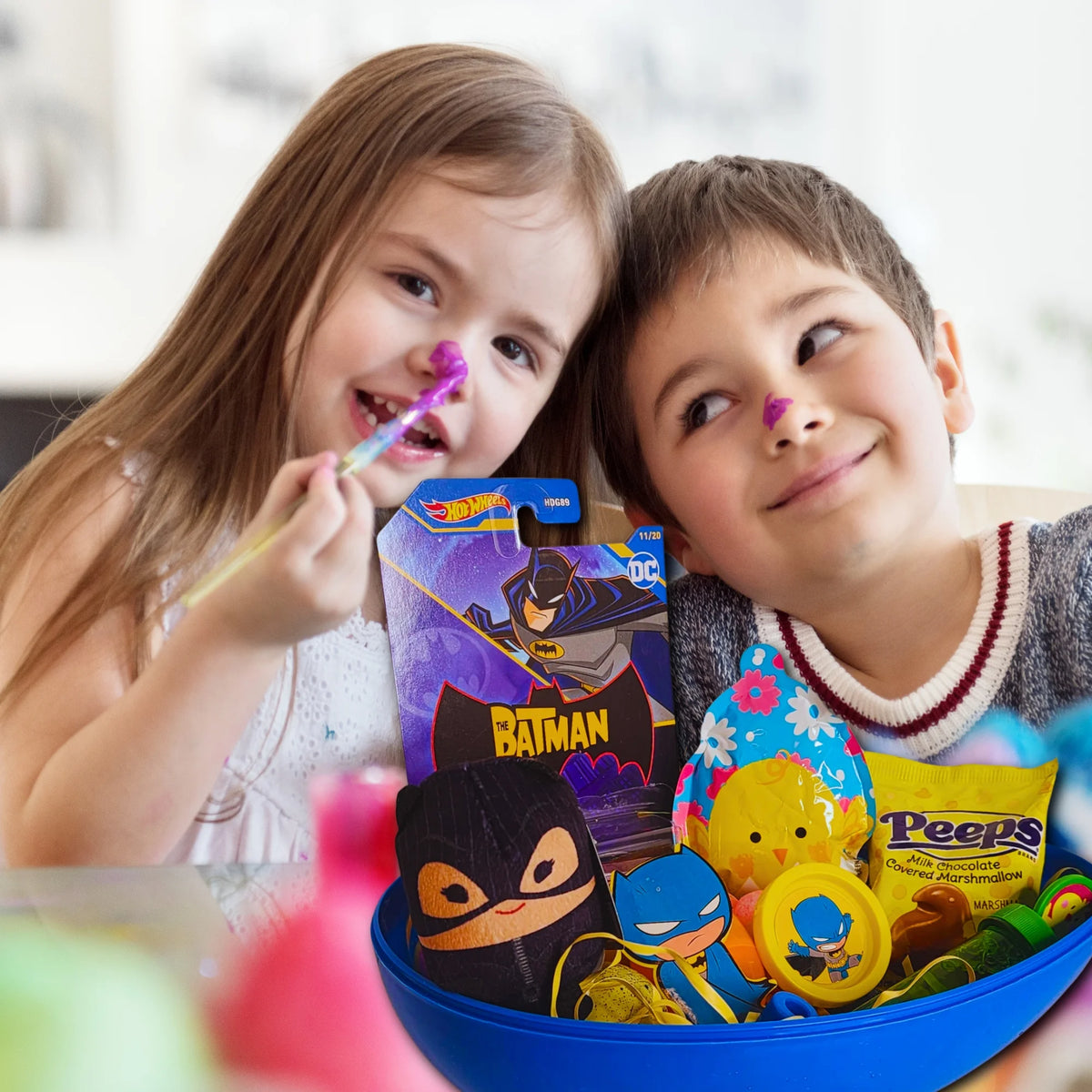 Pre-Filled Easter Basket with Plush Toy, Car, Balloon Eggs, Candies & Reusable Egg-Shaped Container X3544