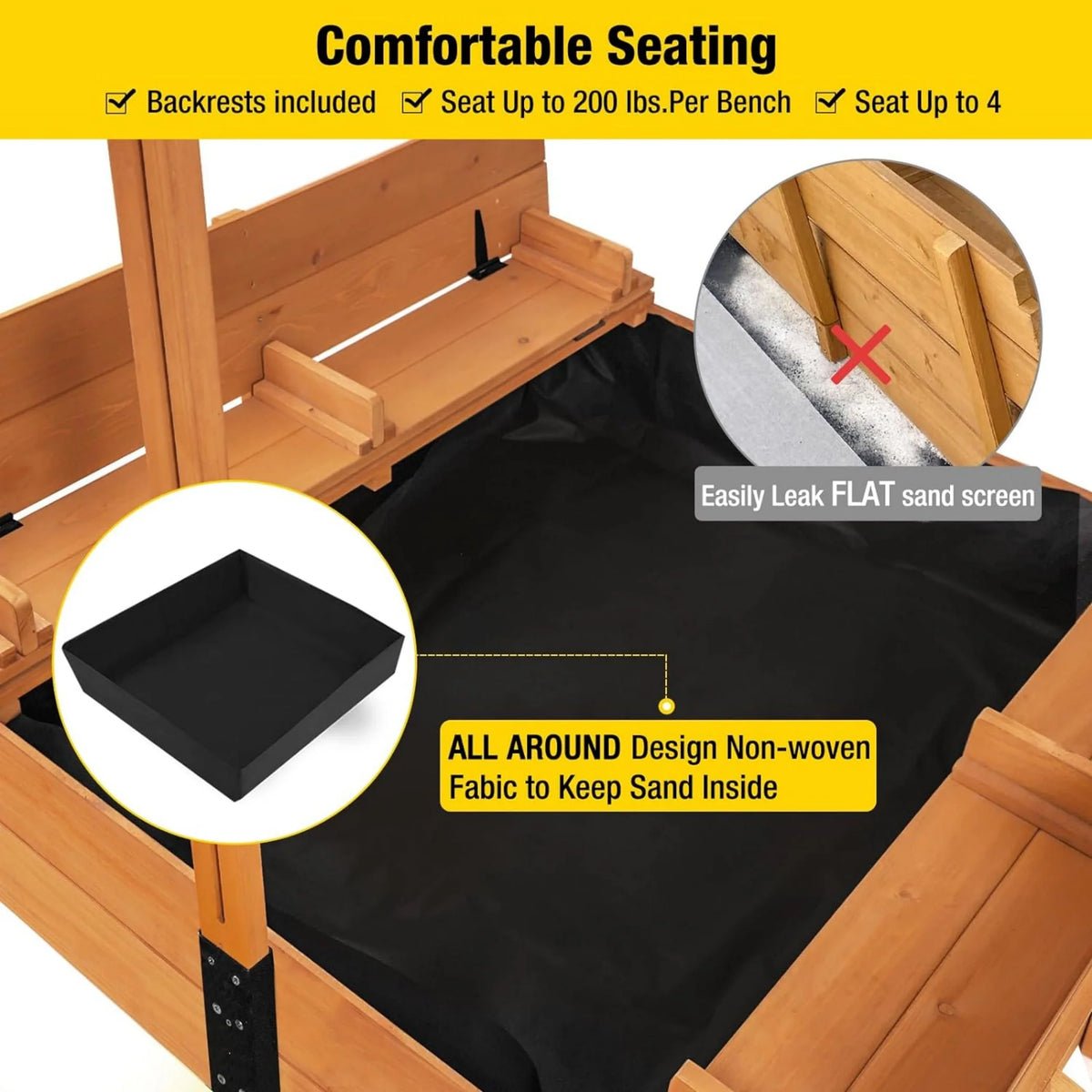 47'' Wooden Sandbox with Lid and Bench A629931
