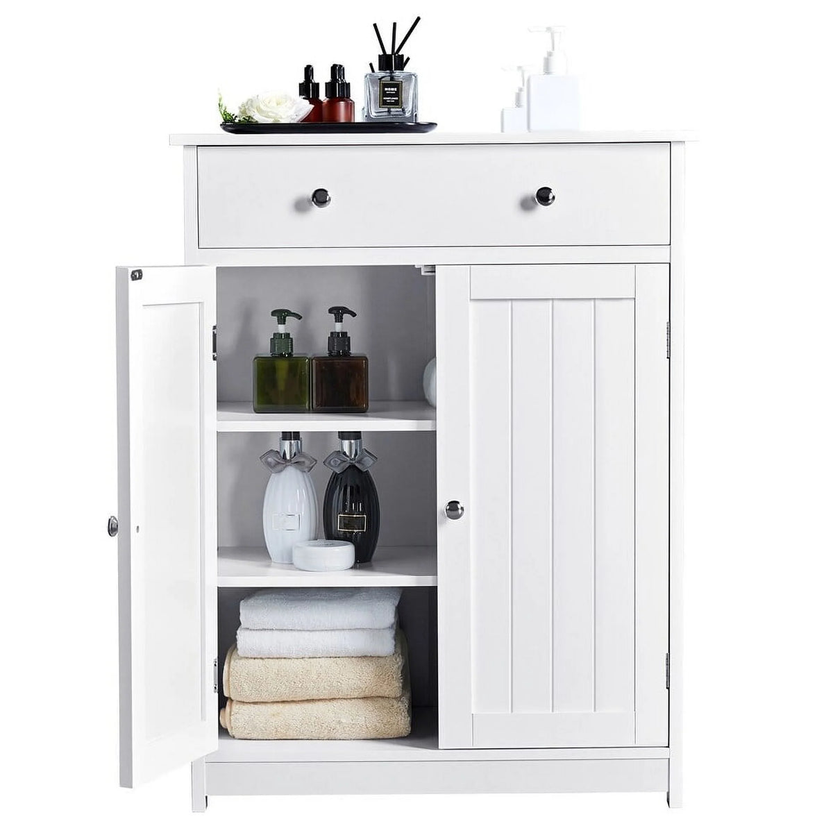 Free Standing Bathroom Cabinet with 1 Drawer 2 Doors White J736145