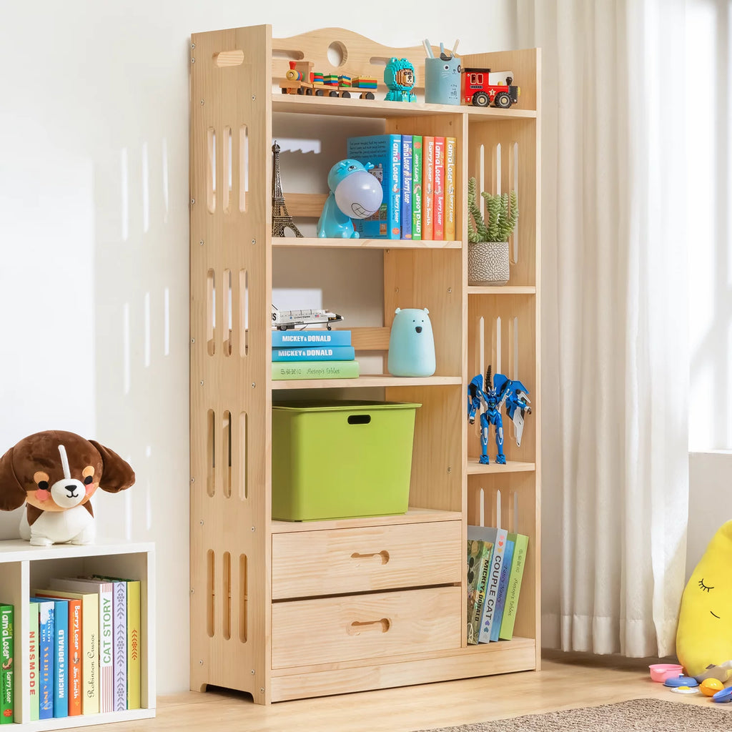 Wood 5 Tiers 2 Drawers Bookcase H42321