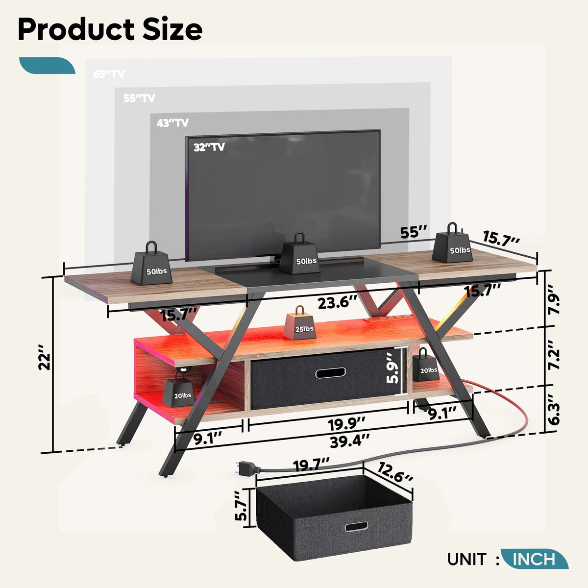 Modern TV Stand with LED & Outlets for TVs up to 65" L60670