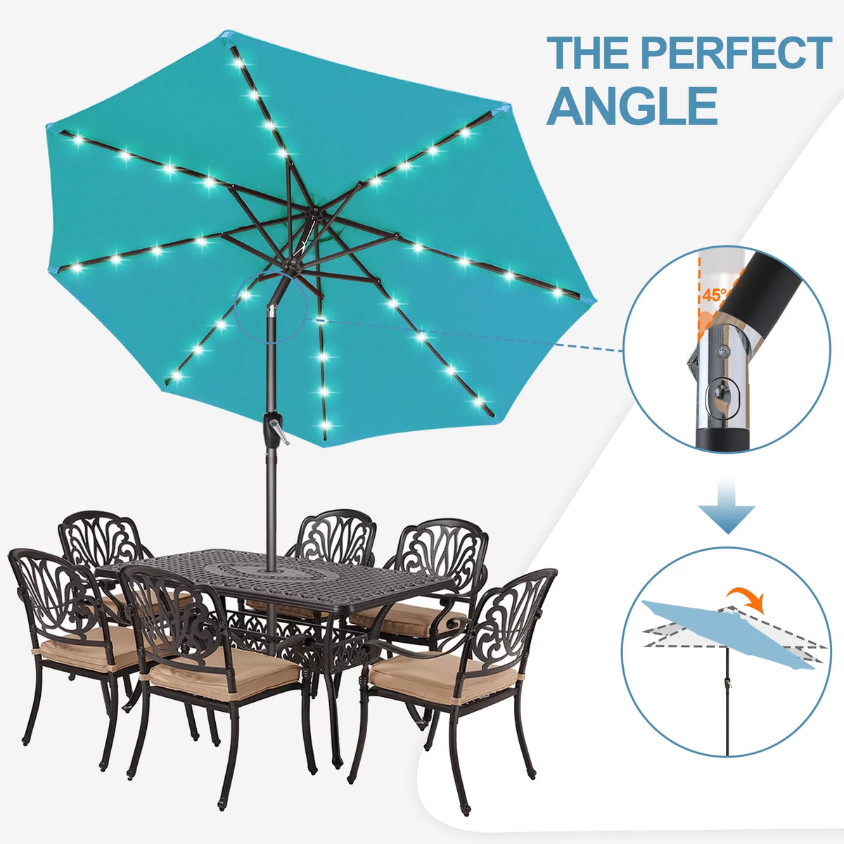 10.5ft Solar LED Patio Umbrella with Tilt and Crank T821