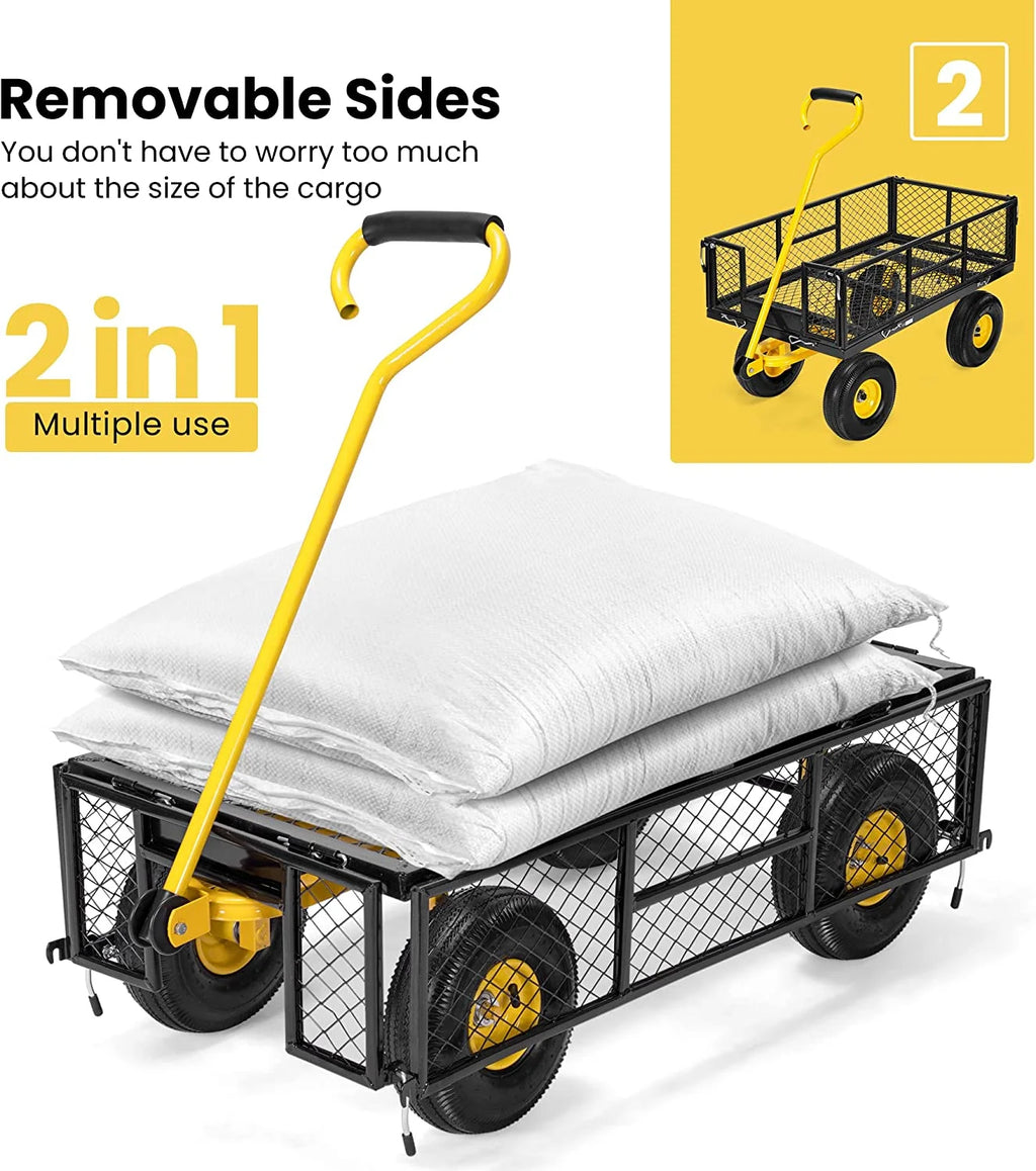 Mesh Steel Garden Cart with Removable Sides, 880 lbs Capacity D508