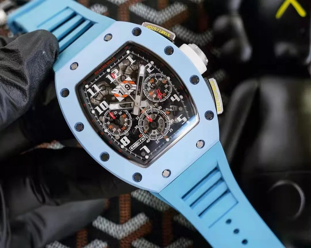 Skeleton Dial Blue Bezel Blue Rubber Strap Watch Y52009