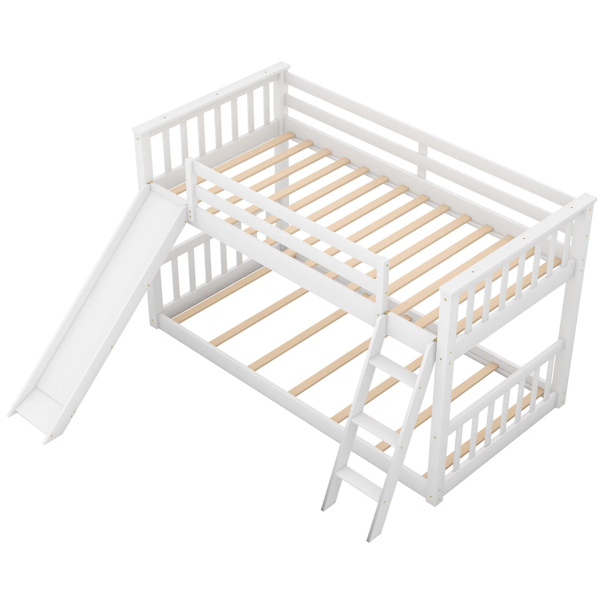 Twin over Twin Solid Wood Bunk Bed with Slide and Ladder F88336