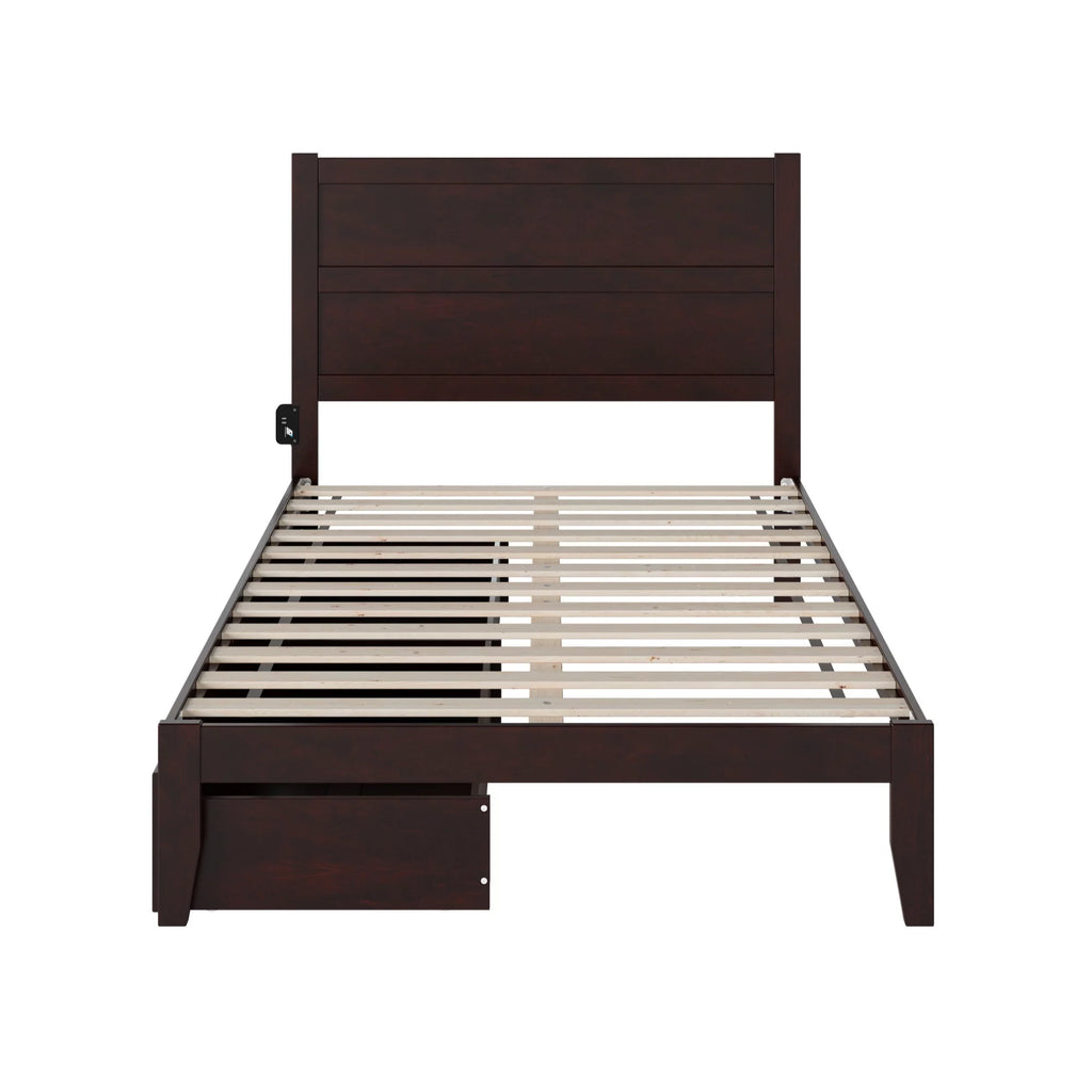 Full Solid Wood Bed with 2 Drawers and USB Charger in Espresso T91826