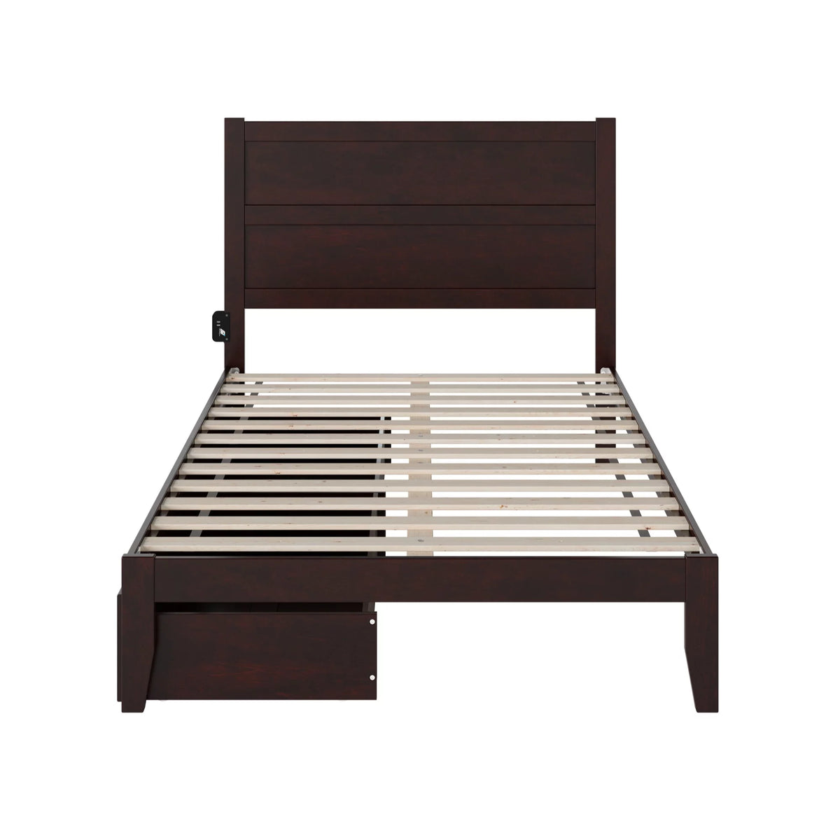 Full Solid Wood Bed with 2 Drawers and USB Charger in Espresso T91826