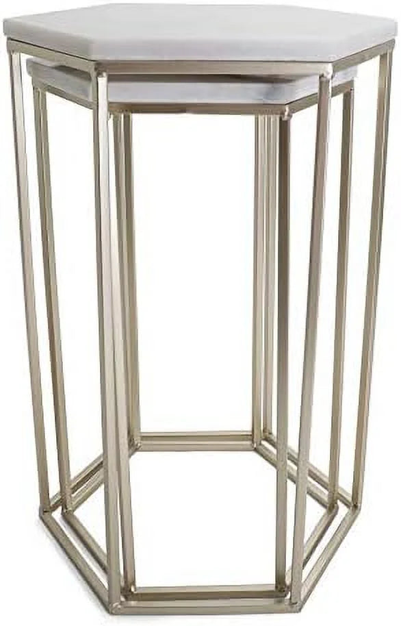 Hexagon End Table Set with Mirrored Tops R59282