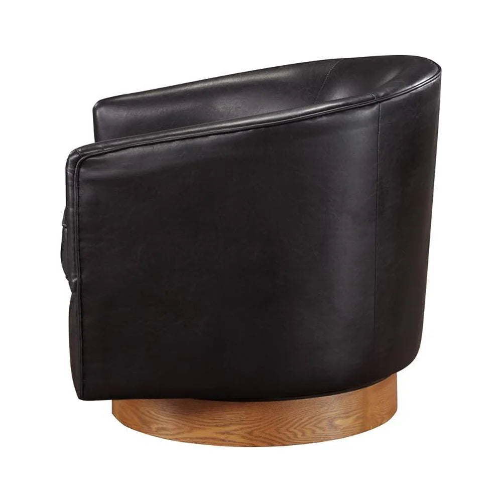 Brown Faux Leather Wood Base Swivel Chair C5549