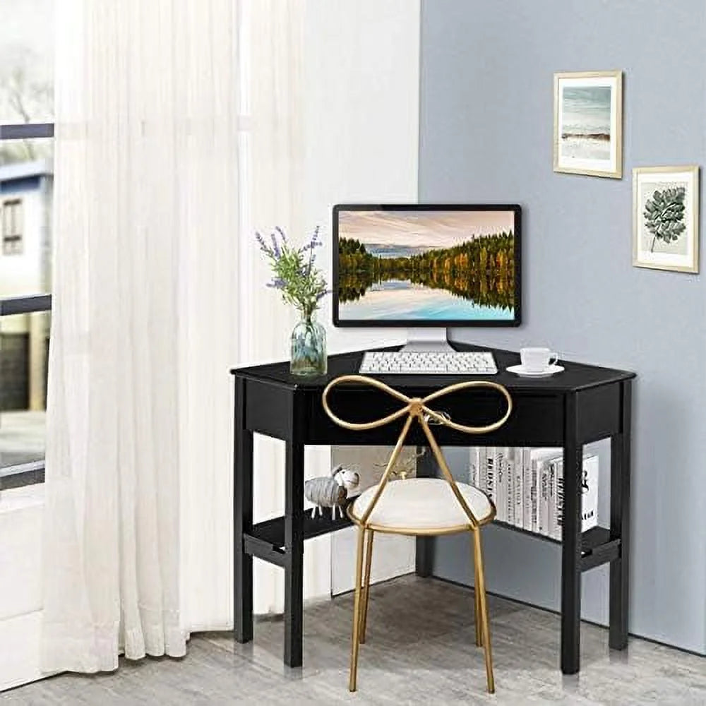 Grey Corner Desk with Drawer and Shelves W362933