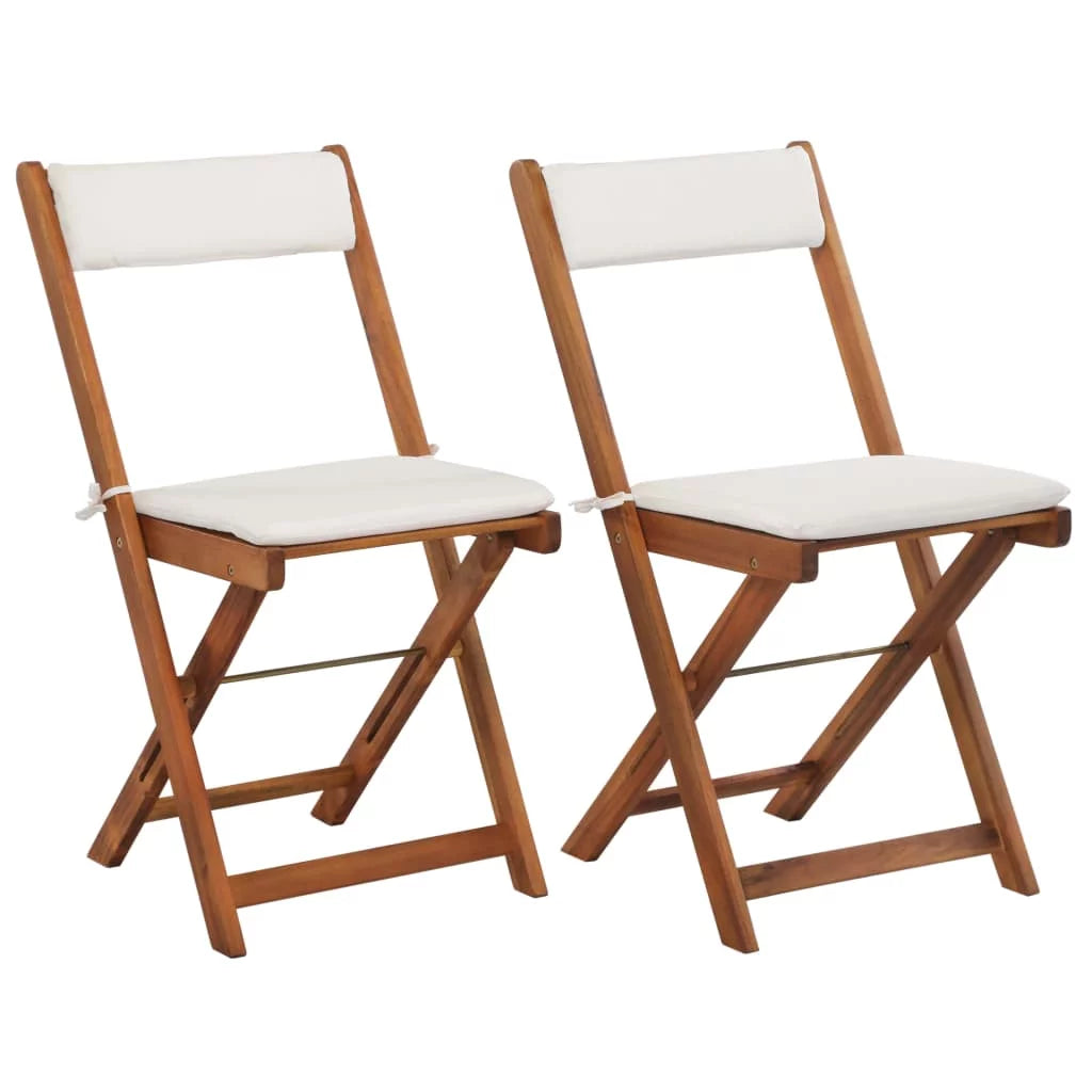 3 Piece Folding Bistro Set Wooden Table and 2 Chairs with Cushions P998448