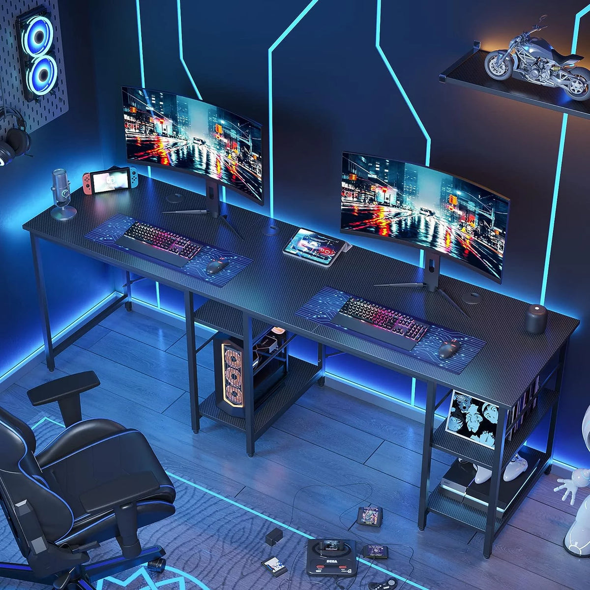 86.6 inch L-Shaped Reversible Computer Desk with Shelves V969