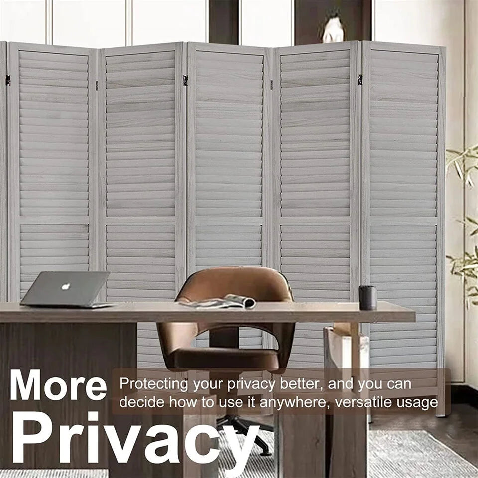 6 Panel Gray Wood Room Divider W272