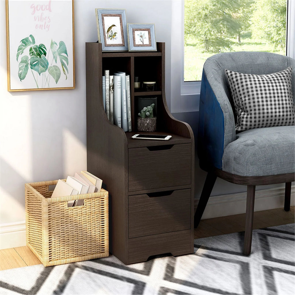 Walnut Wood 2-Drawer Nightstand with Open-Shelf D82816