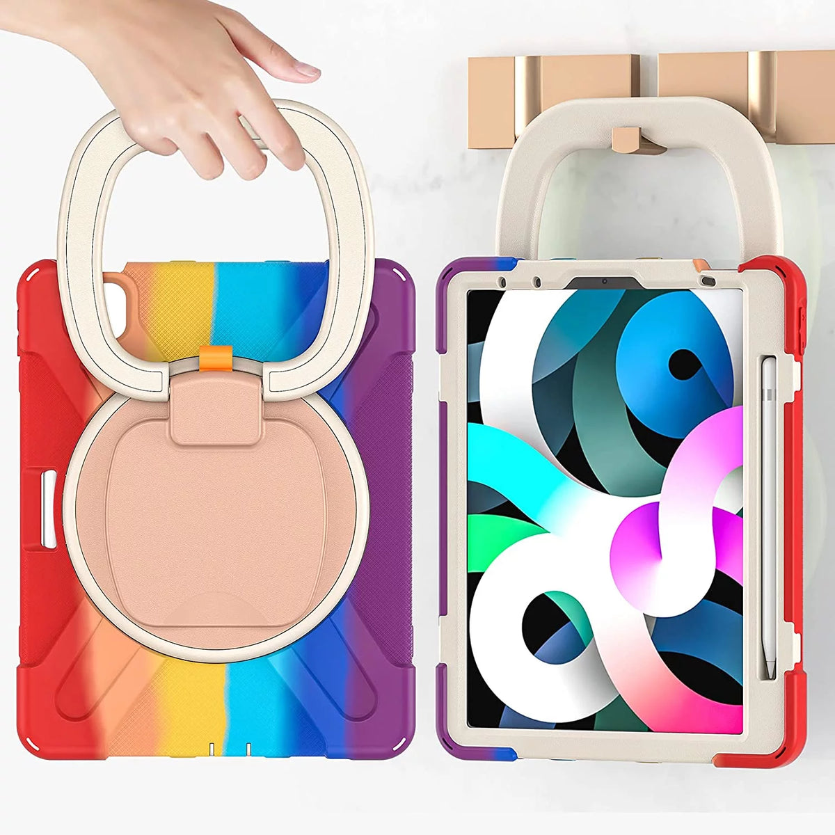 iPad Case with Rotatable Stand Shoulder Strap Pencil Holder Shockproof Silicone D967