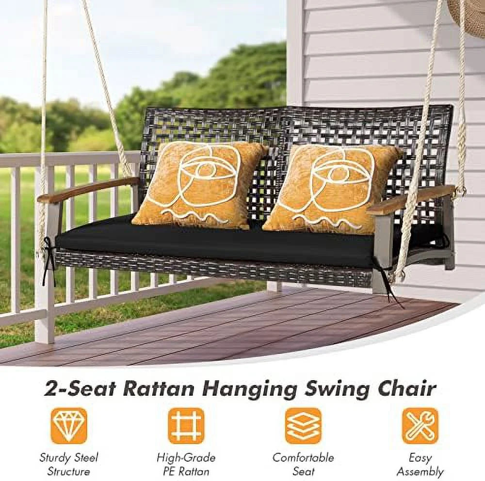 2-Seat Rattan Wicker Swing Chair with Seat Cushion X441
