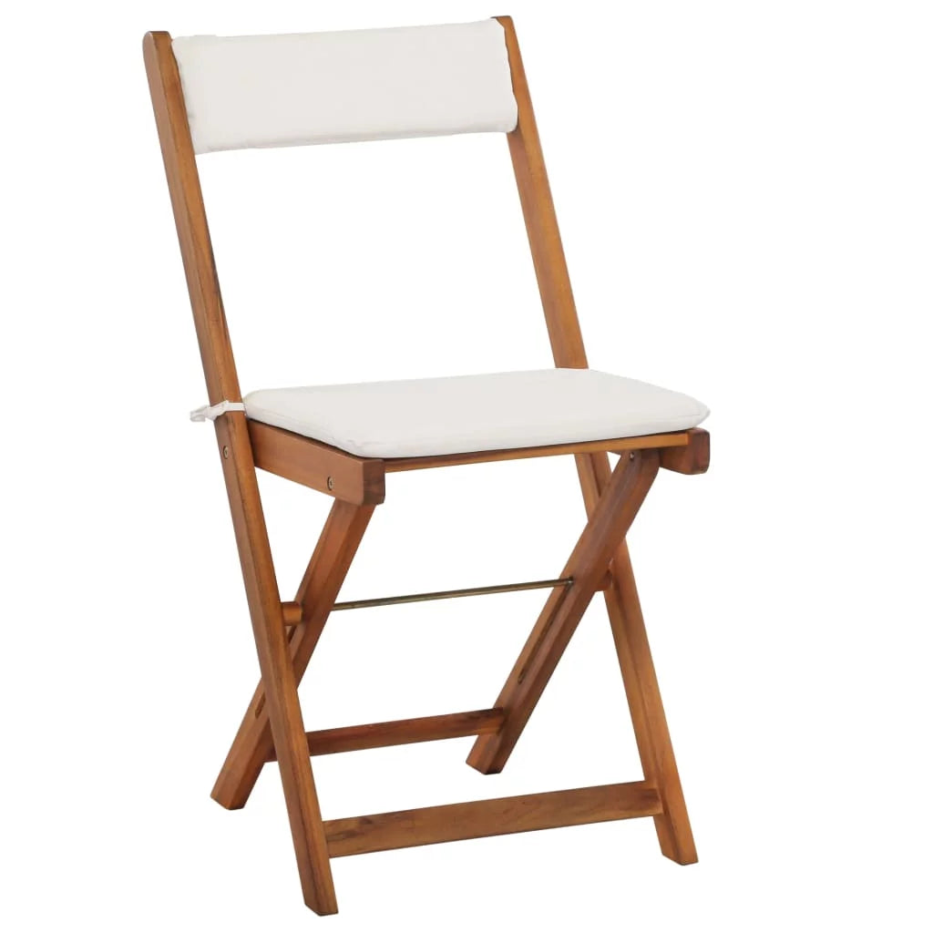 3 Piece Folding Bistro Set Wooden Table and 2 Chairs with Cushions P998448