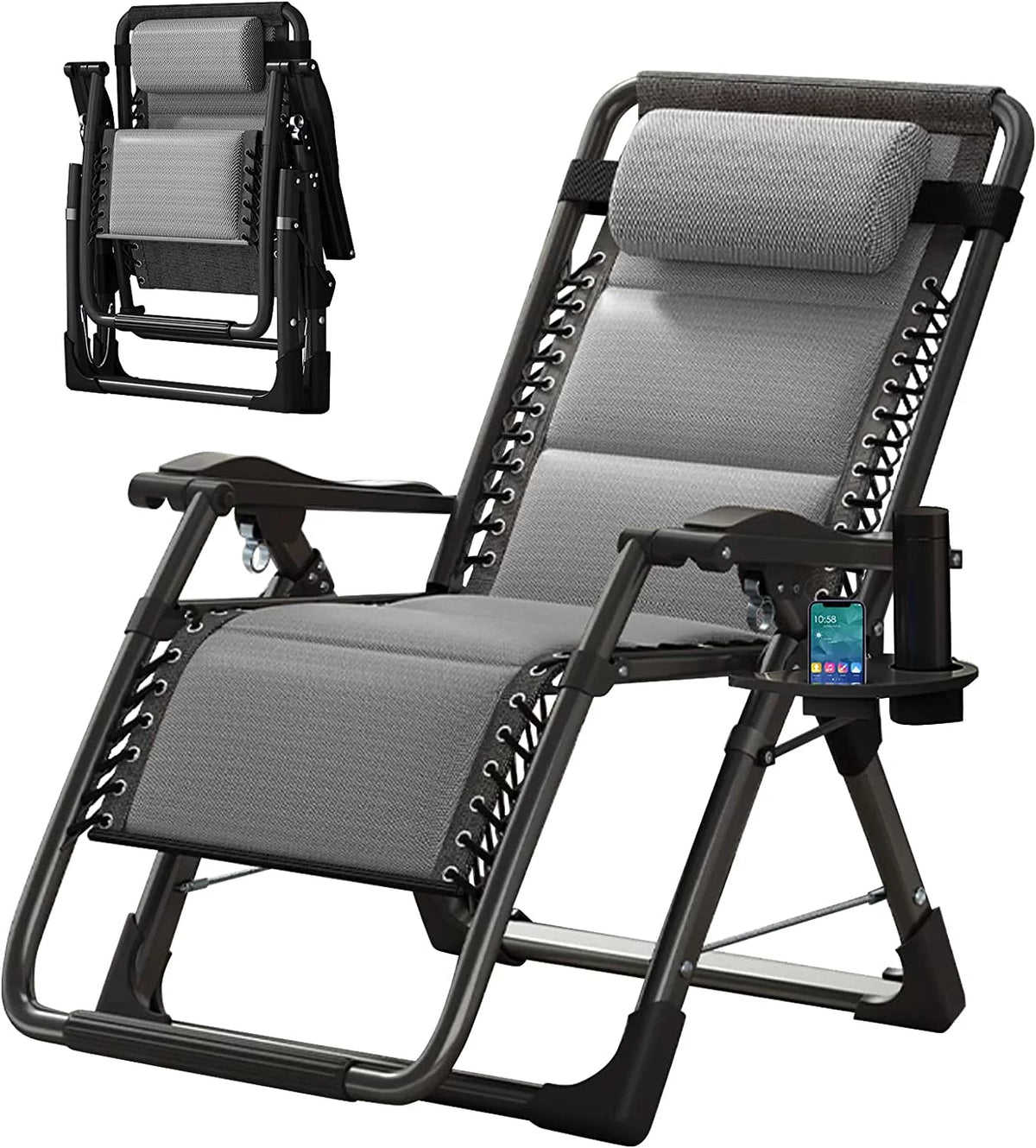 Zero Gravity Folding Recliner Chair with Detachable Headrest and Cup Holder E526581