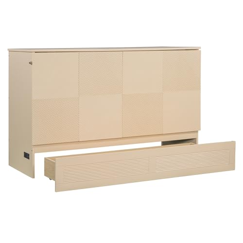 Queen Size White Wood Murphy Bed Cabinet with Storage Drawer U2845