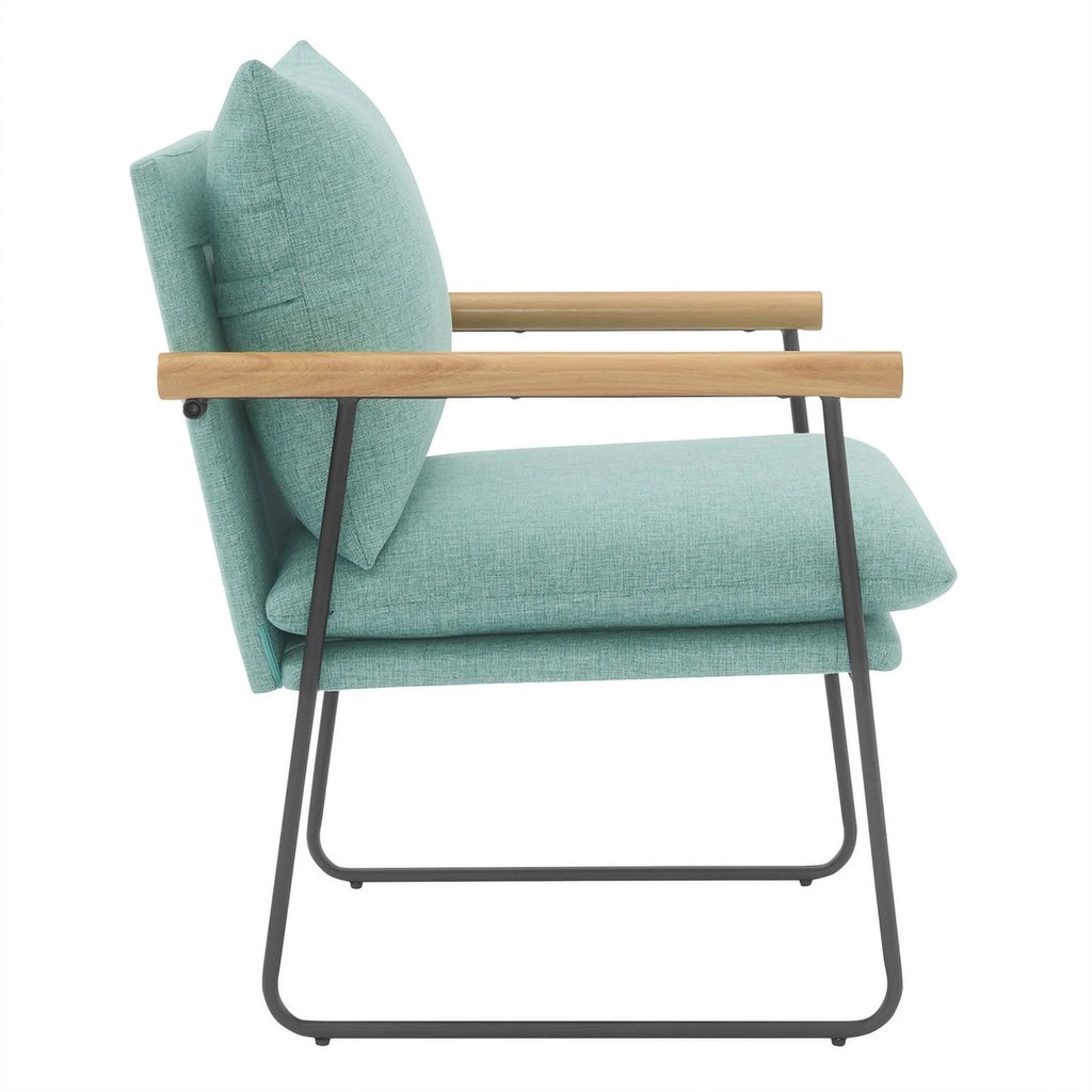 Sage Green Fabric Armchair with Black Sled Base Q38576