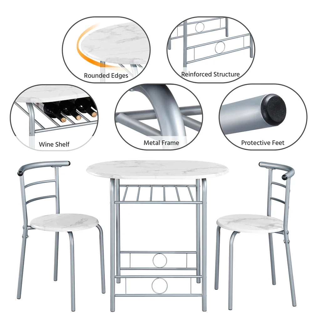 3 Piece Round Dining Table Set with Steel Legs M19220