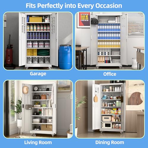 White Metal Storage Cabinet with Wheels W4175