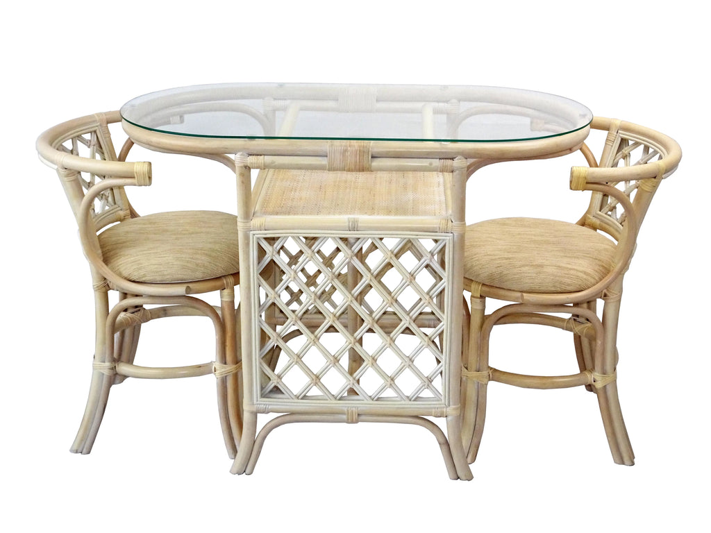 Set of 2 Natural Rattan Chairs and Oval Glass Table Y853