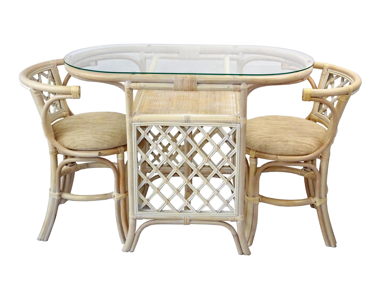 Set of 2 Natural Rattan Chairs and Oval Glass Table Y853