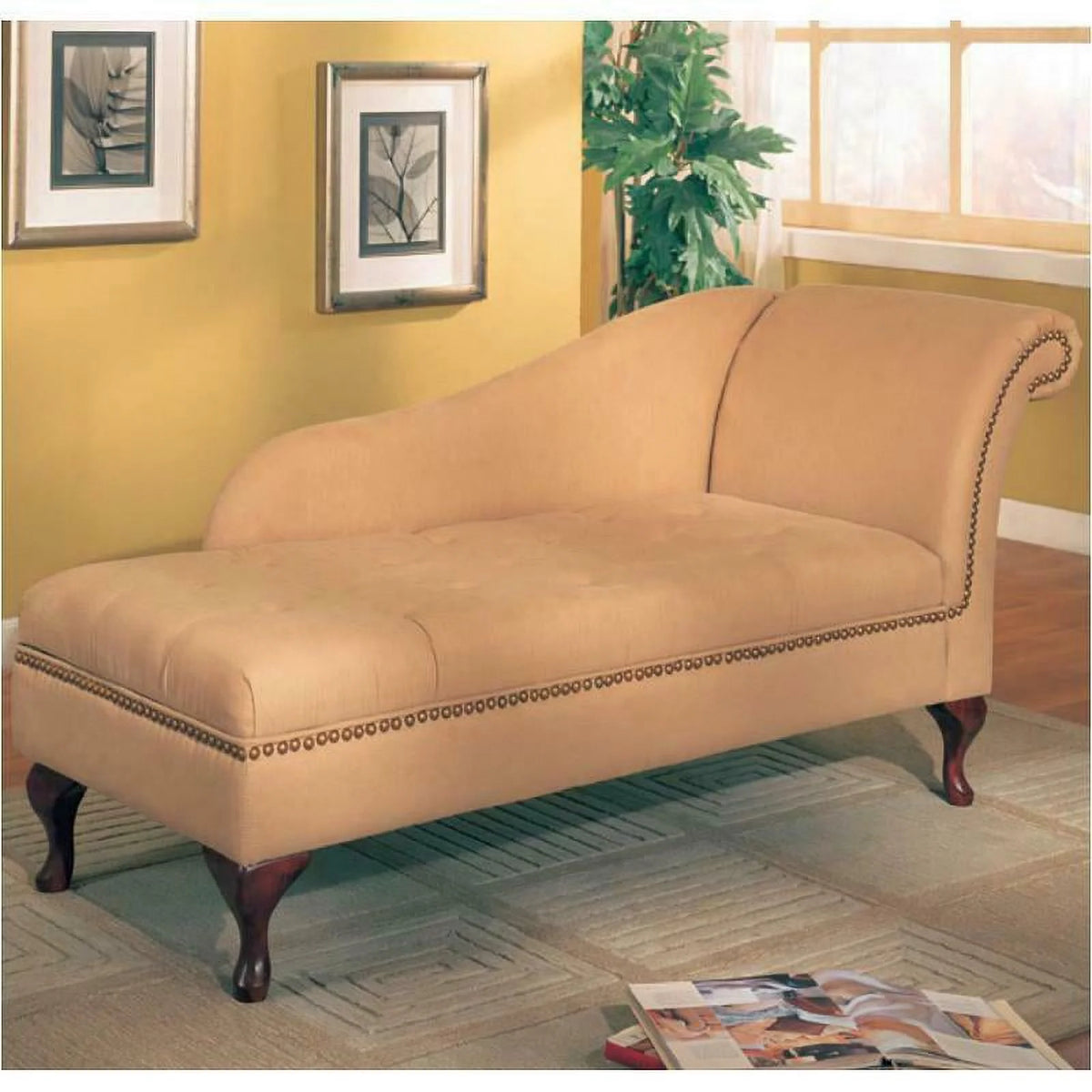 Tan Microfiber Chaise Lounge with Storage Z83419