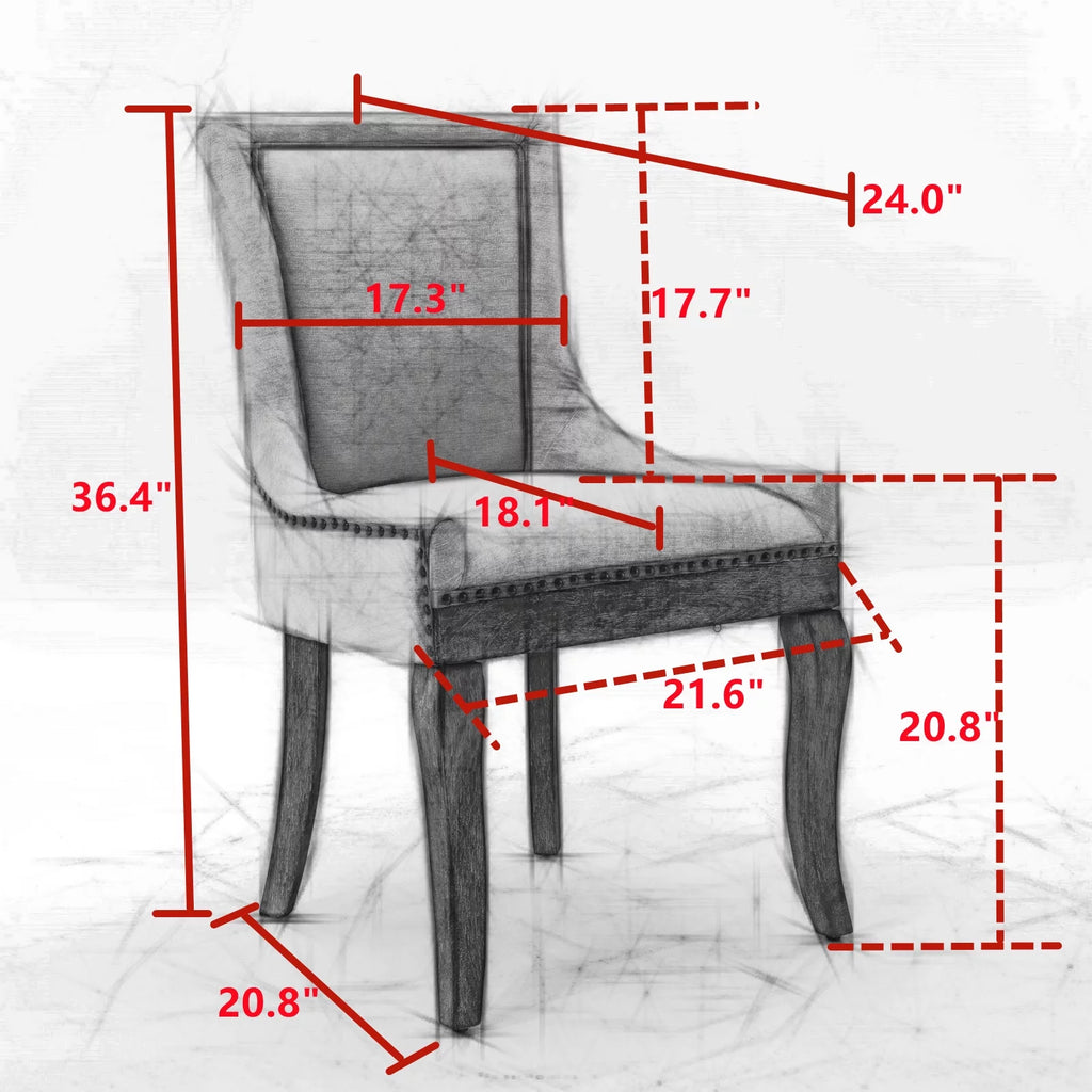 Beige Upholstered Fabric Dining Chairs Set of 6 with Solid Wood Legs H45681