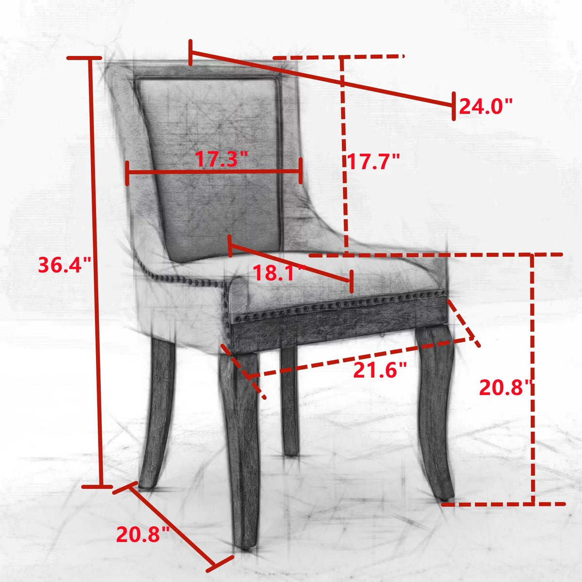 Beige Upholstered Fabric Dining Chairs Set of 6 with Solid Wood Legs H45681