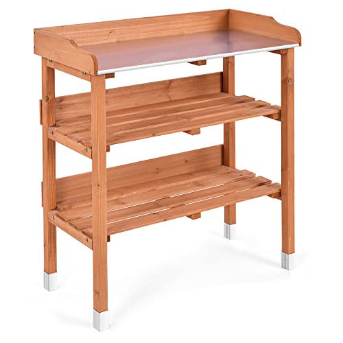 3 Tier Wooden Potting Bench with Hooks P997572