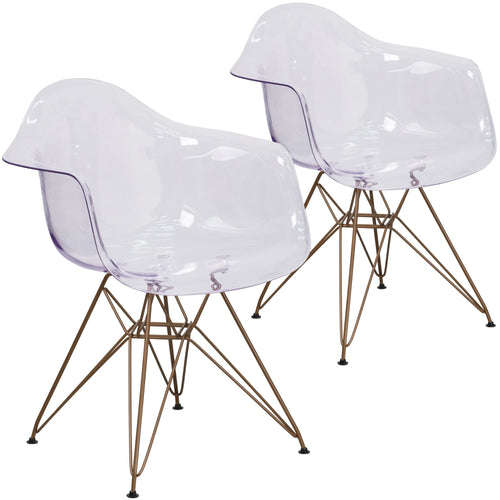 2 Pack Transparent Side Chair with Arms and Gold Base X51722