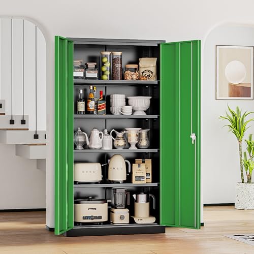 72” Black Metal Storage Cabinet with Doors and Shelves J766944
