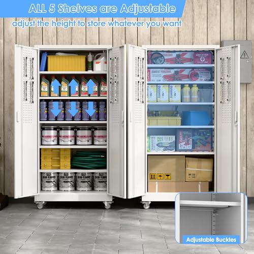 White Metal Storage Cabinet with Wheels W4175