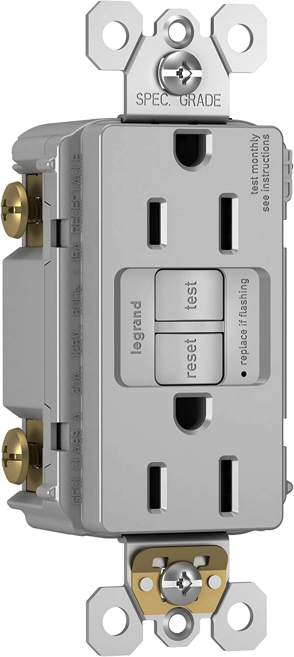 Gray 15 Amp 125 Volt Self-Test GFCI Outlet V80869